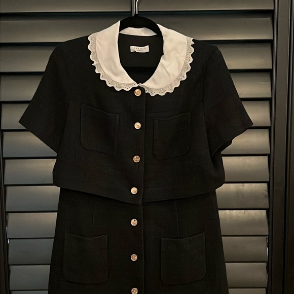 AMAZING! ‘SANDRO Paris’ Peter Pan Collar Black Tweed Dress! Size 42! - Picture 10 of 16